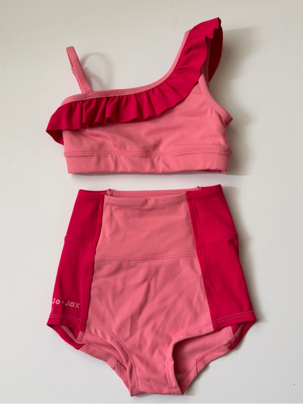 Jo+Jax Girls Pink Two-Tone Ruffle One-Shoulder Set- Dance wear size YXS